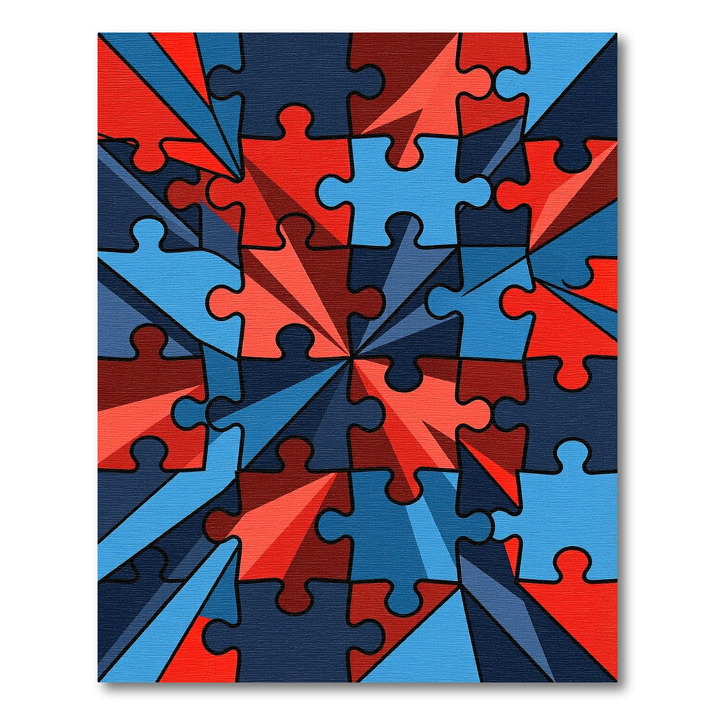 Abstract Jigsaw Puzzle Red Blue Burst Rug