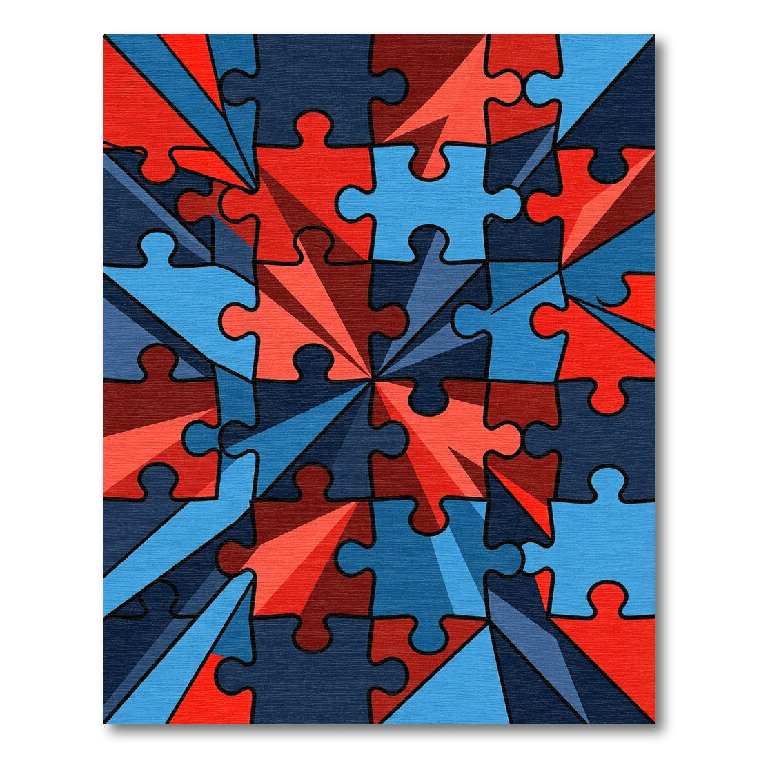 Abstract Jigsaw Puzzle Red Blue Burst Rug