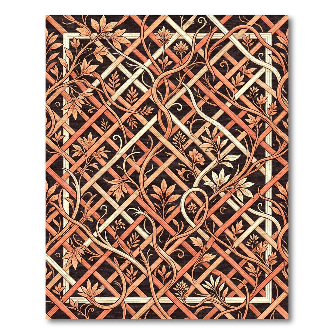 Cinnamon Lattice Floral Vine Rug