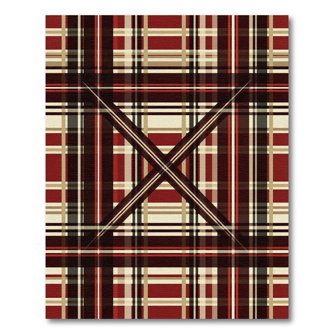 Crimson Tan Plaid Intersecting Lines Rug
