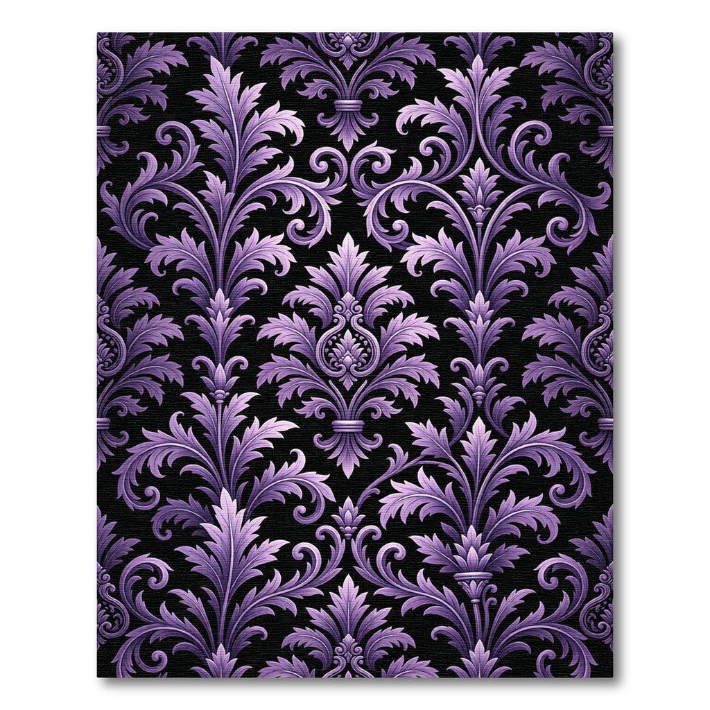 Ornate Purple Damask Floral Scroll Rug
