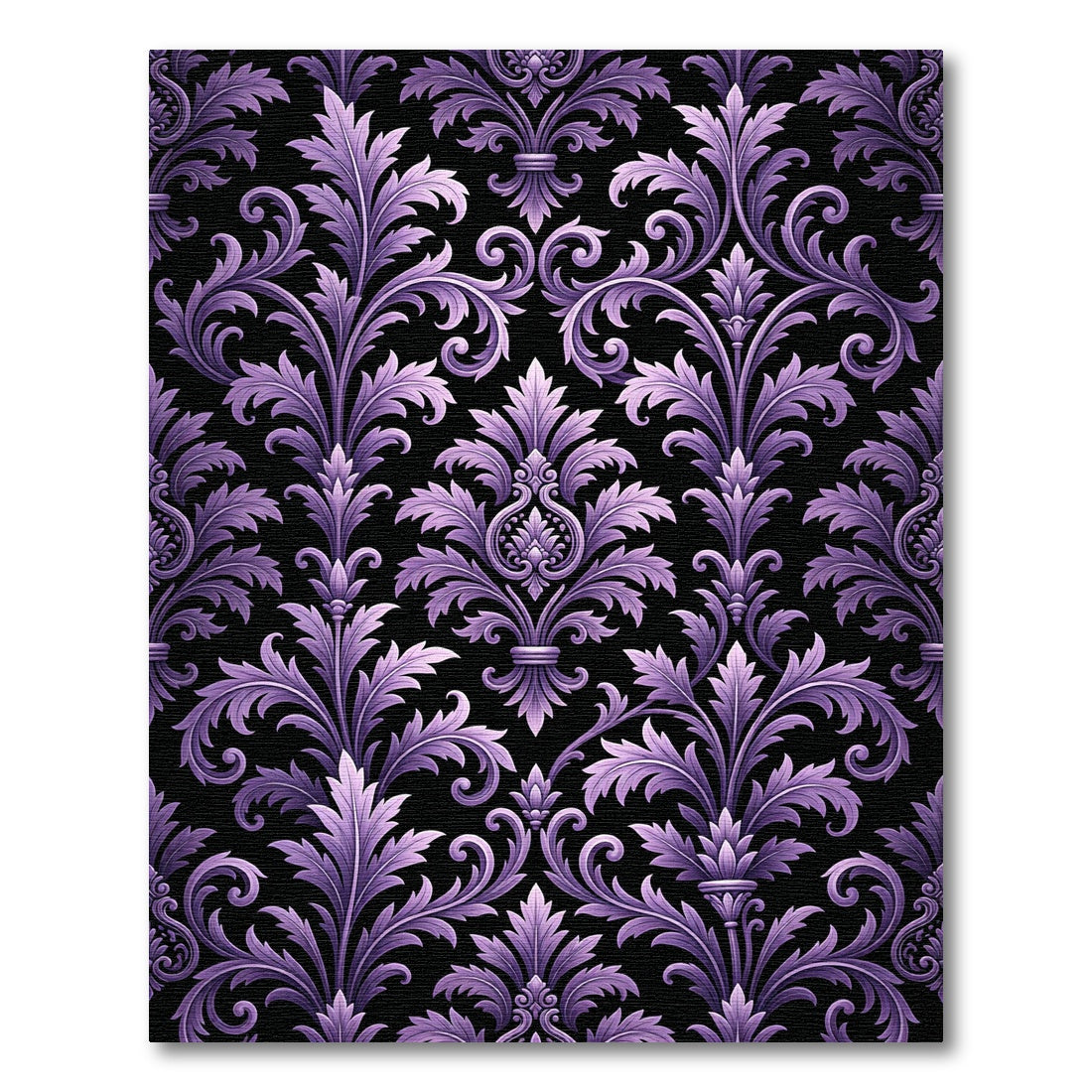 Ornate Purple Damask Floral Scroll Rug