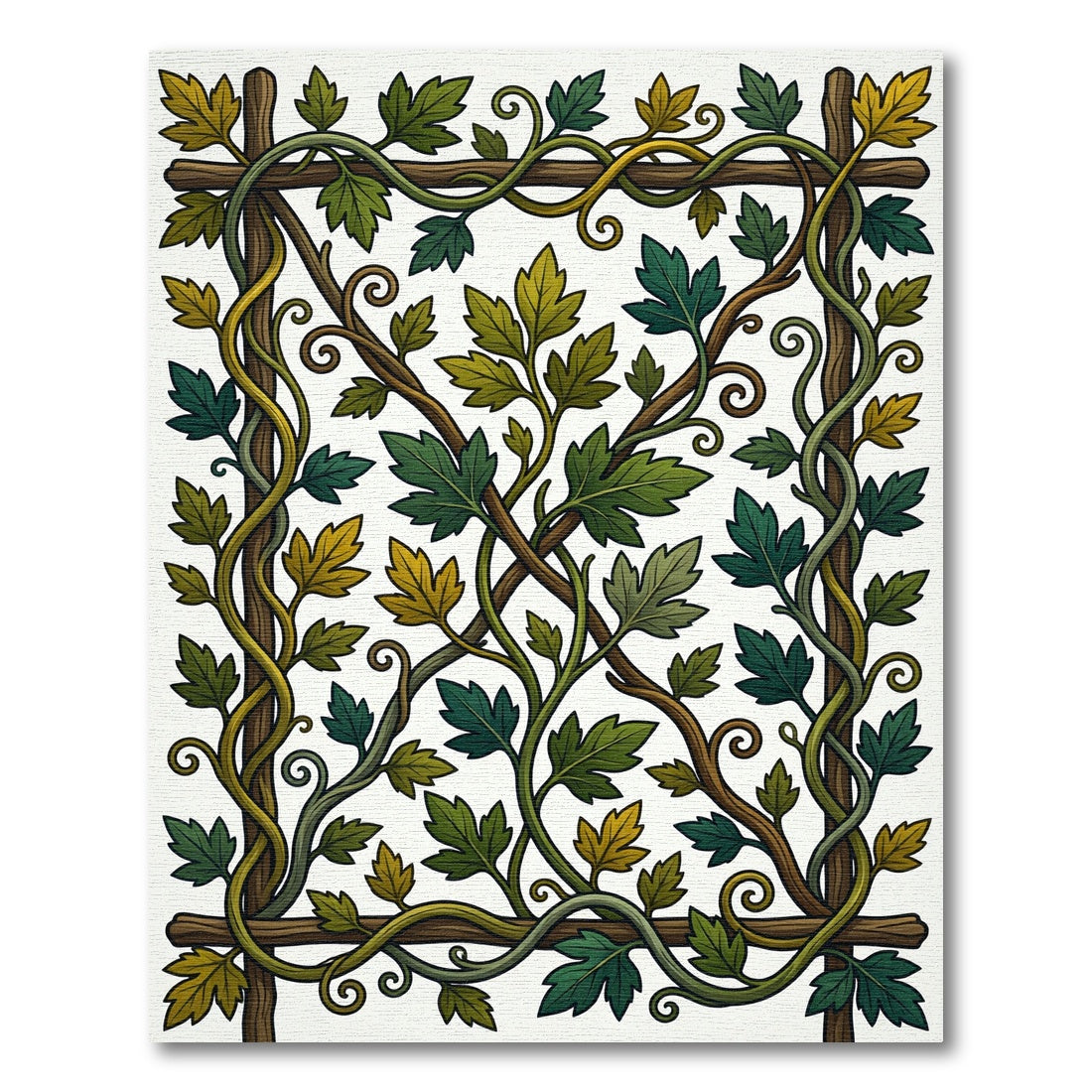 Botanical Trellis Intertwining Green Leaf Rug