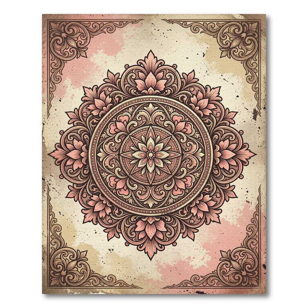Vintage Peach Floral Mandala Art Rug
