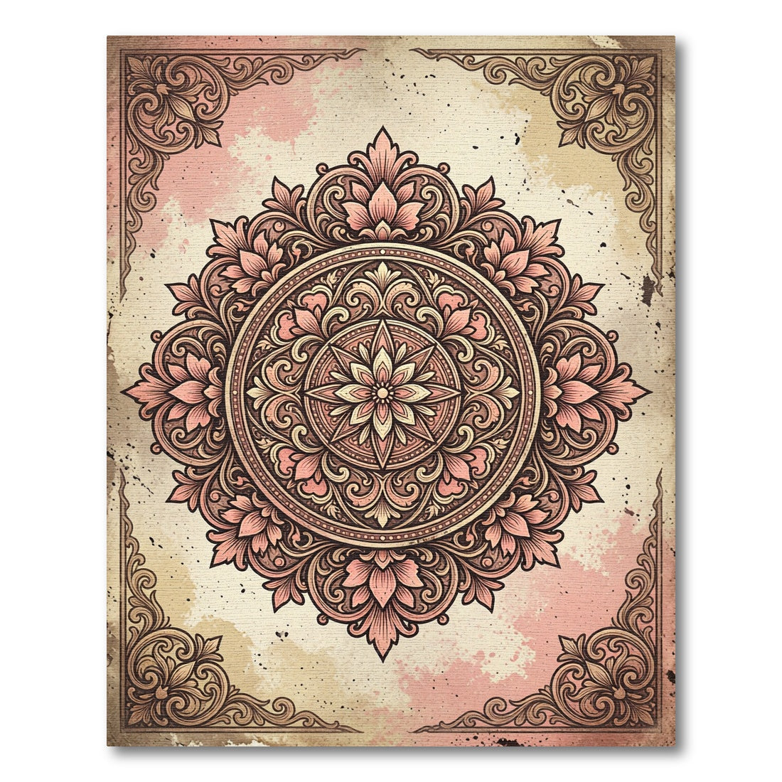 Vintage Peach Floral Mandala Art Rug