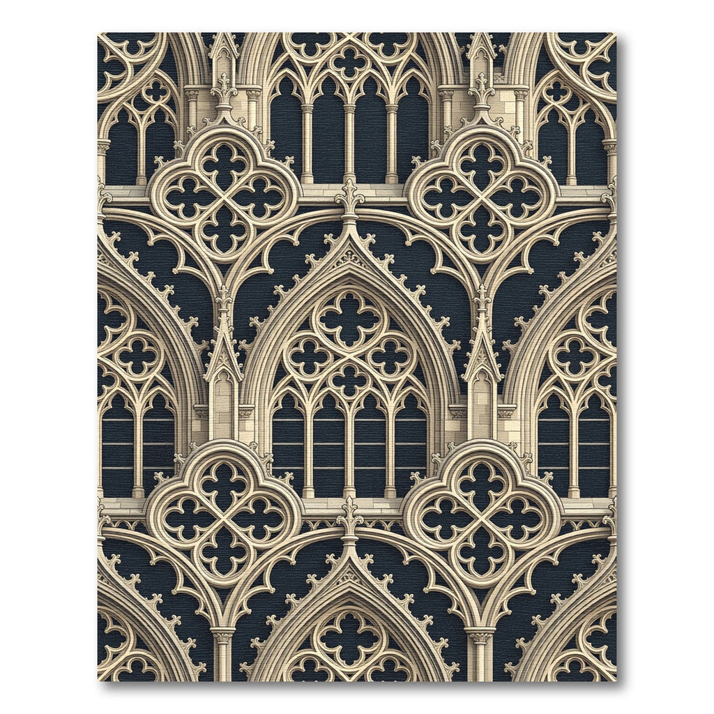 Ornate Gothic Arches Cream Blue Rug