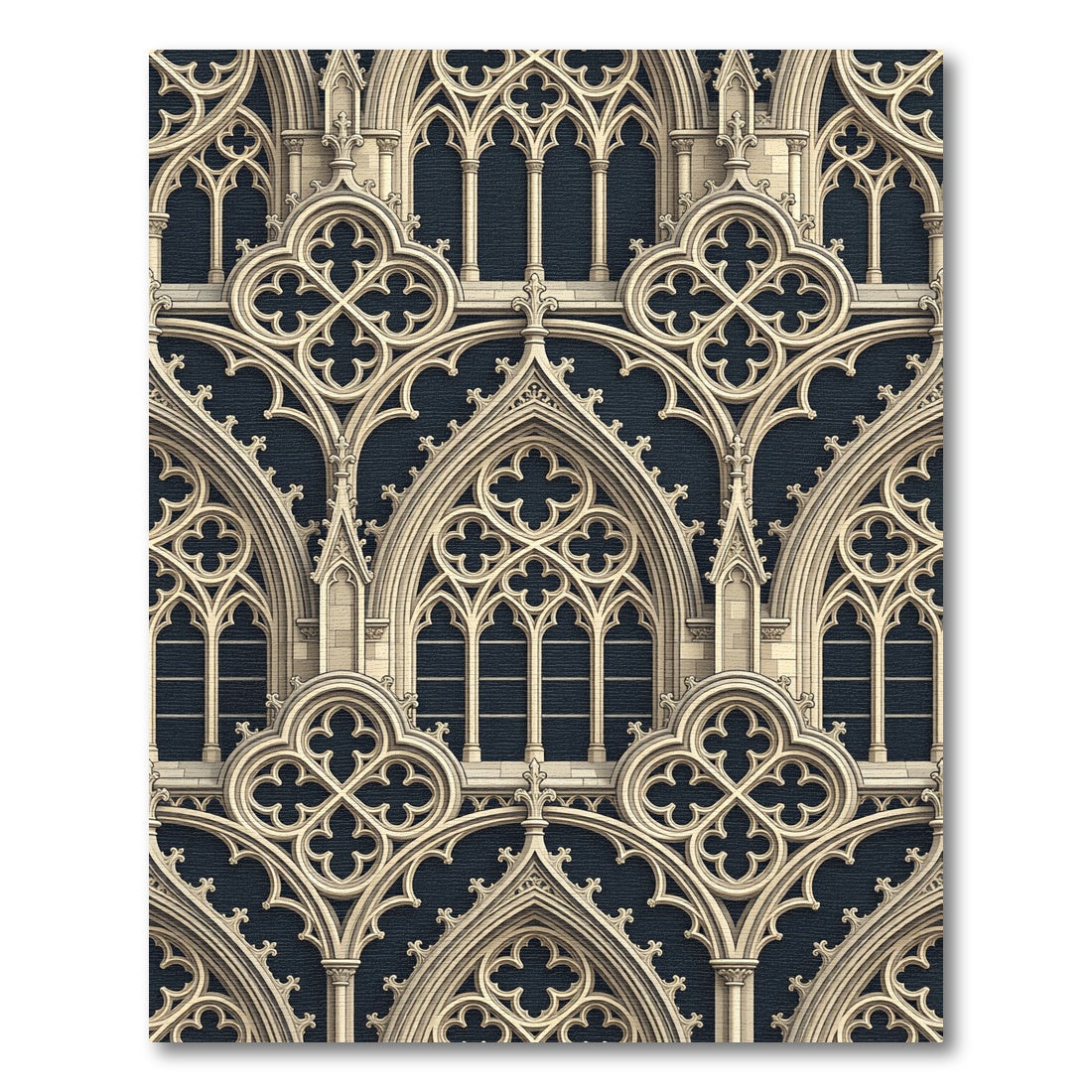 Ornate Gothic Arches Cream Blue Rug