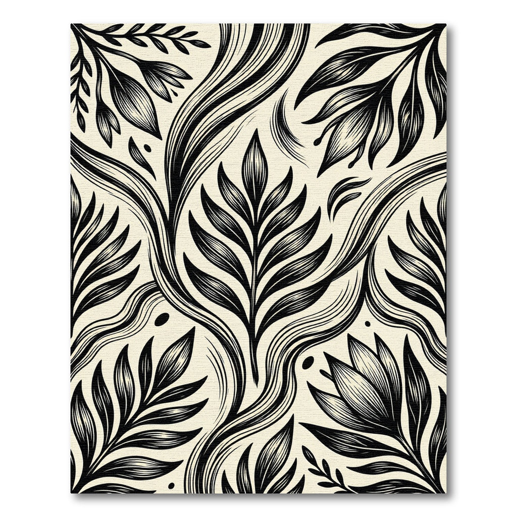 Bold Black Botanical Floral Swirls Rug