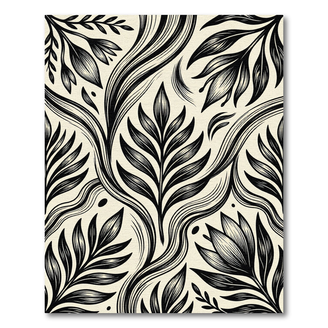 Bold Black Botanical Floral Swirls Rug