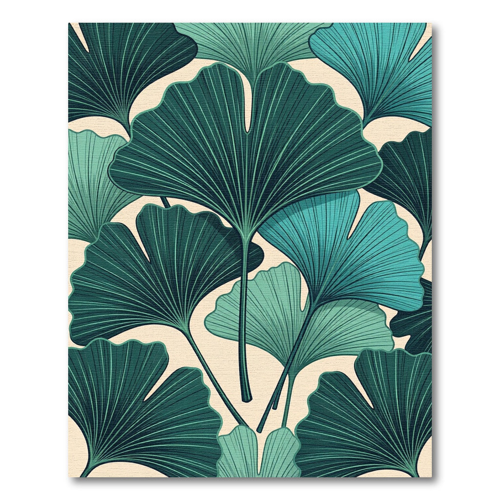 Teal Ginkgo Leaf Arrangement Rug