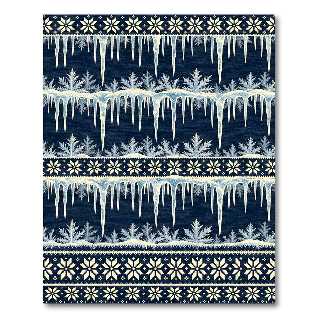Navy Winter Icicle Snowflake Stripe Rug