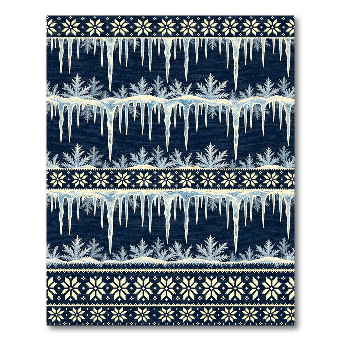 Navy Winter Icicle Snowflake Stripe Rug