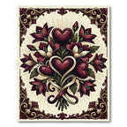 Deep Red Heart Floral Bouquet Scrollwork Rug