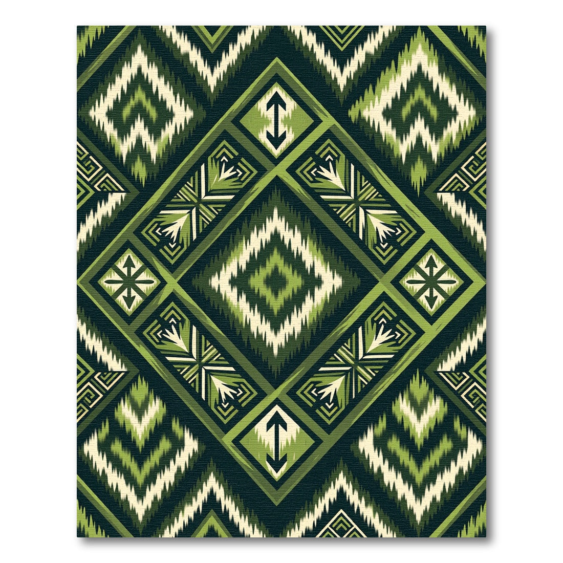 Green Tribal Diamond Geometric Rug