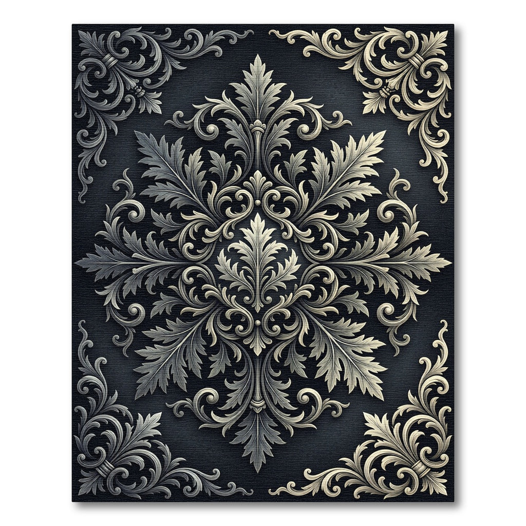 Ornate Silver Acanthus Leaf Medallion Rug
