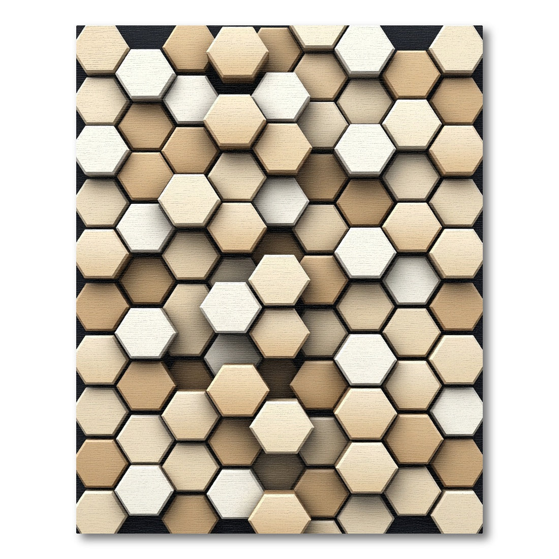 Neutral Beige Geometric Hexagon Mosaic Rug