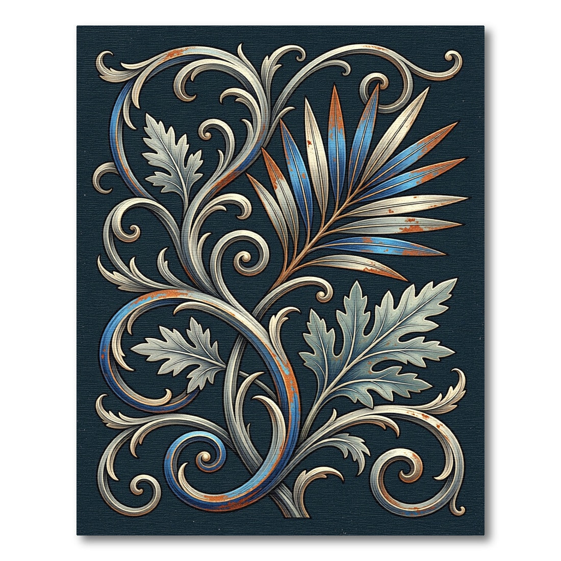 Earthy Navy Antiqued Acanthus Foliage Rug