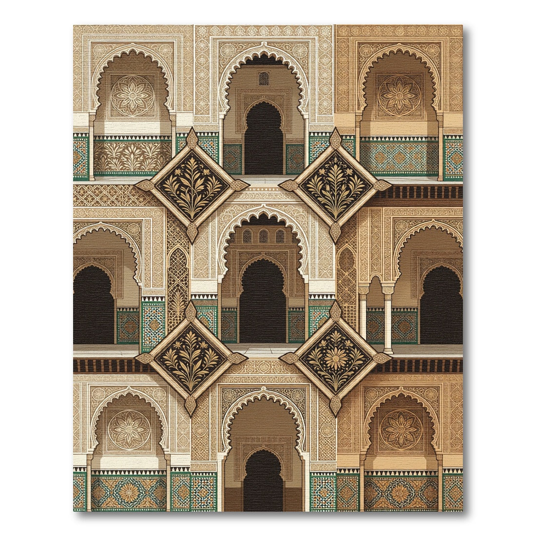 Ornate Geometric Arches Beige Medallion Rug