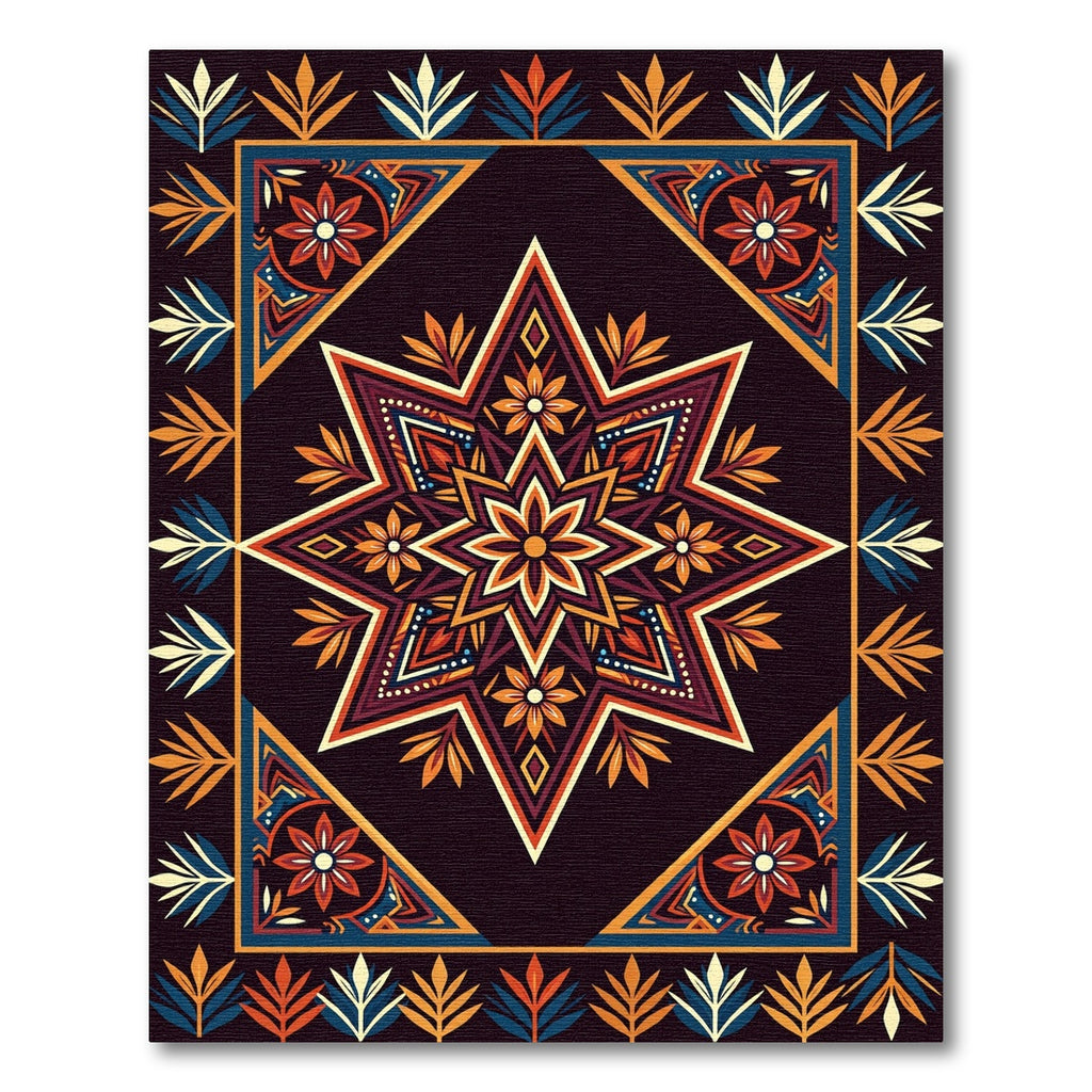 Midnight Orange Star Floral Medallion Rug