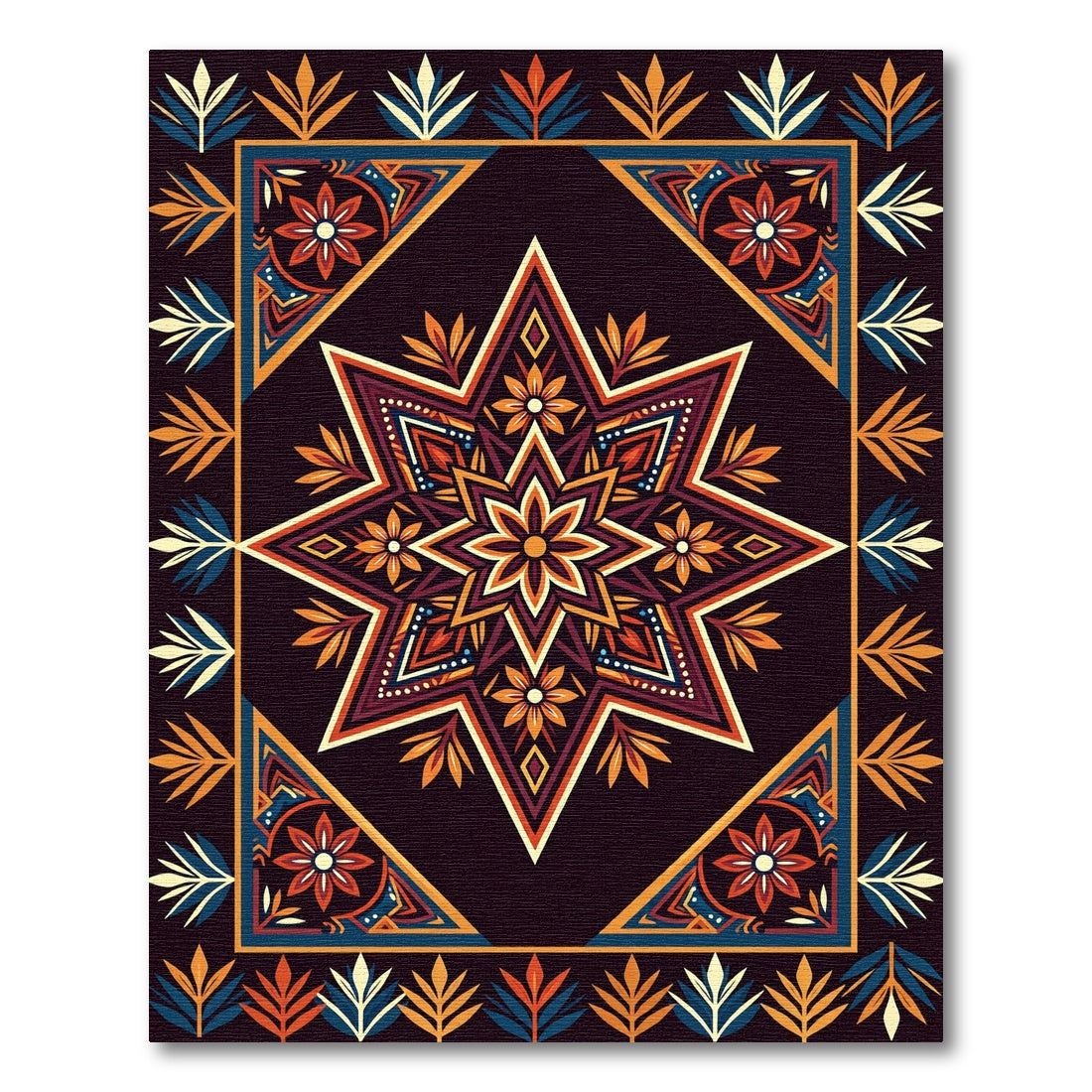 Midnight Orange Star Floral Medallion Rug