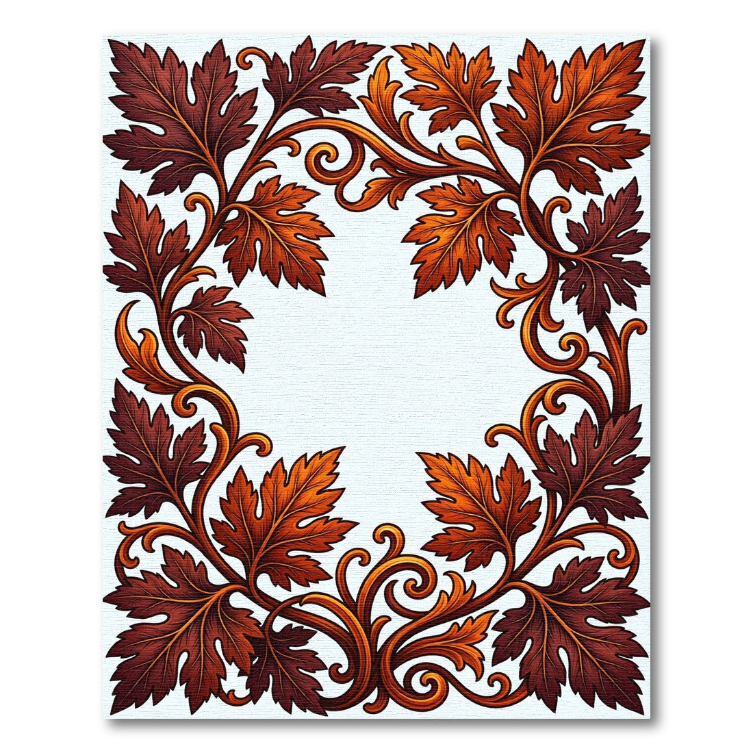 Ornate Autumn Leaf Border Scrolling Vines Rug