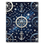 Nautical Starry Night Ships Wheels Anchors Rug