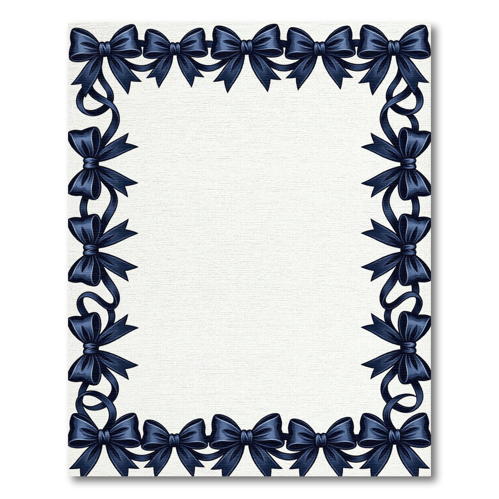 Elegant Navy Ribbon Bow Border Rug