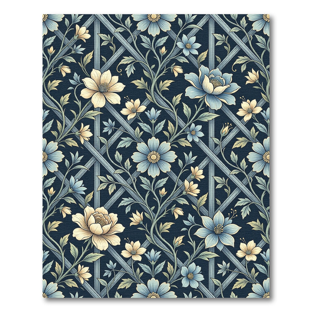 Elegant Blue Floral Lattice Trellis Rug