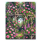 Pink Rose Garden Gazebo Butterfly Scene Rug