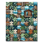 Coastal Cabin Puzzle Botanical Decor Rug
