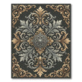 Ornate Gold and Silver Acanthus Medallion Rug