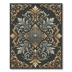Ornate Gold and Silver Acanthus Medallion Rug