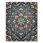 Elegant Teal and Peach Botanical Medallion Rug