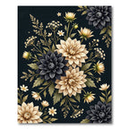 Dramatic Black Cream Floral Bouquet Rug