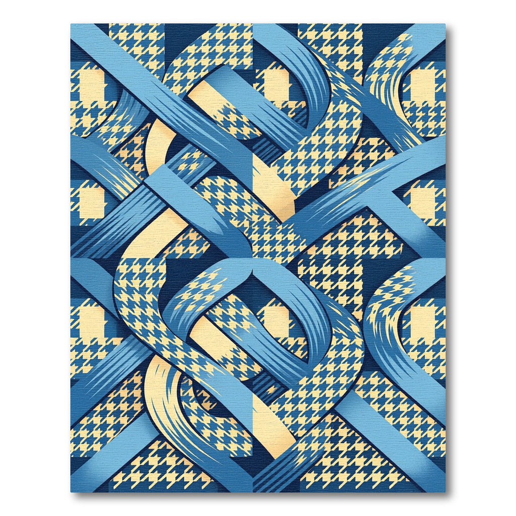 Blue Yellow Houndstooth Interlace Ribbon Rug