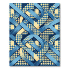 Blue Yellow Houndstooth Interlace Ribbon Rug