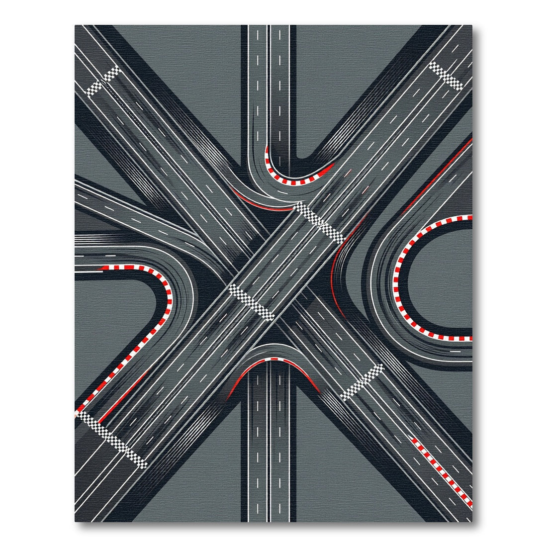 Modern Gray Racetrack Abstract Intersection Rug