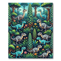 Whimsical Blue Dinosaur Lush Jungle Landscape Rug