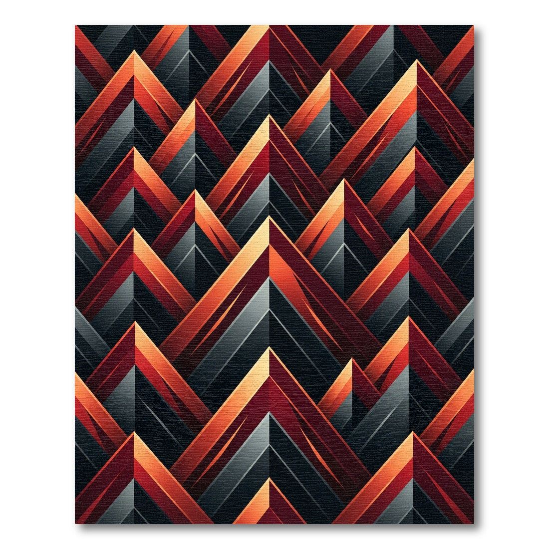 Red Orange Jagged Geometric Layered Rug