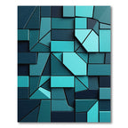 Modern Teal Geometric Abstract Block Rug