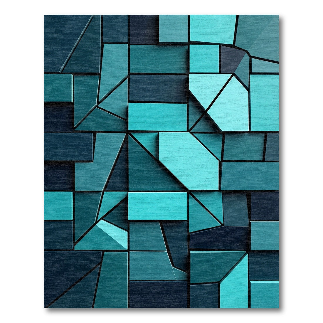 Modern Teal Geometric Abstract Block Rug