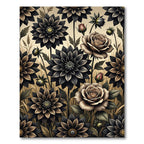 Dark Botanical Rose Dahlia Garden Rug
