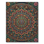 Intricate Teal and Golden Sunburst Mandala Rug