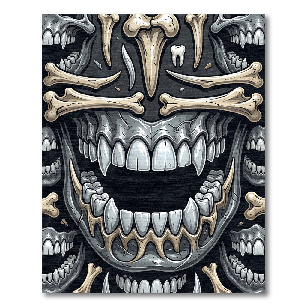 Dark Gothic Bone Fang Skull Illustration Rug