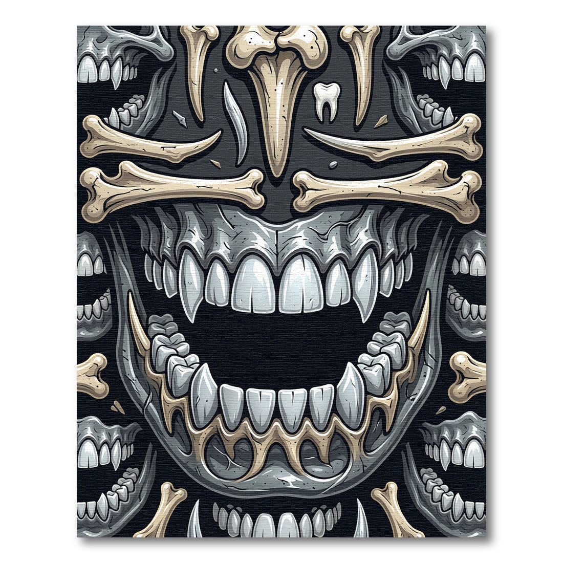 Dark Gothic Bone Fang Skull Illustration Rug