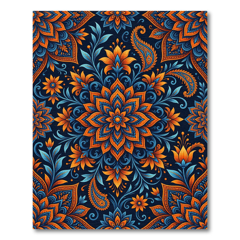 Vibrant Orange Blue Floral Paisley Rug