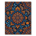 Vibrant Orange Blue Floral Paisley Rug