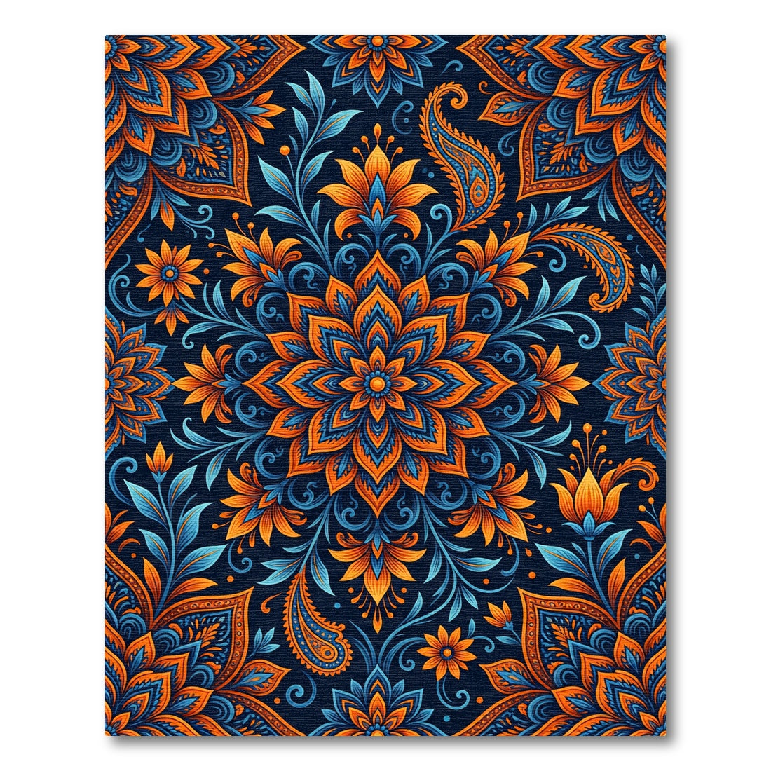 Vibrant Orange Blue Floral Paisley Rug