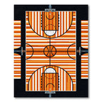 Abstract Tangerine Basketball Court Striped Art Rug