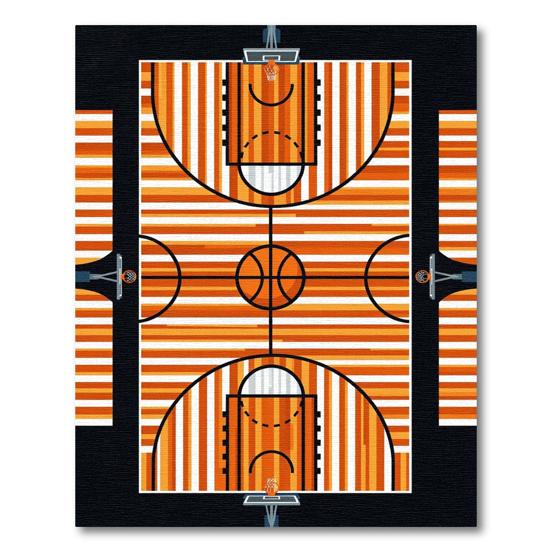 Abstract Tangerine Basketball Court Striped Art Rug